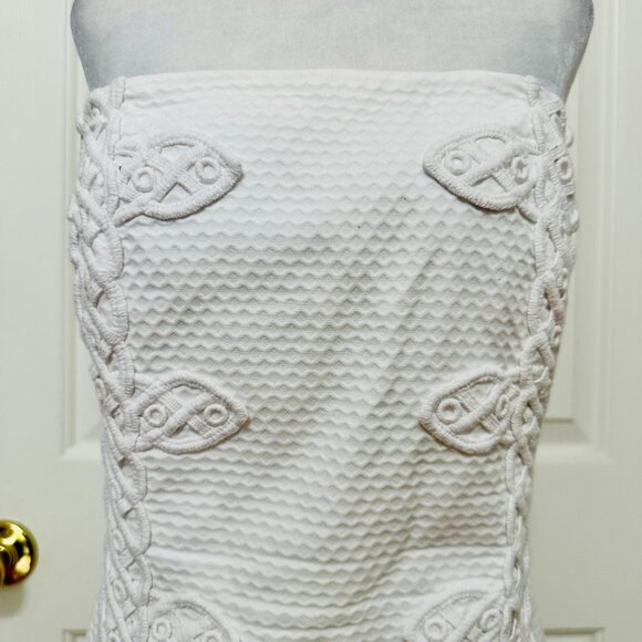 LILLY PULITZER TANSY TEXTURED EMBROIDERED 100% COTTON WHITE STRAPLESS DRESS - Picture 6 of 10